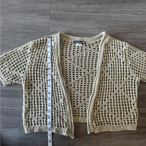 ⚡️ Sweaterworks Tan Cream Knit Lightweight Short Sleeve Cardigan - Picture 6 of 11